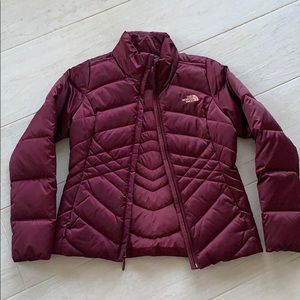North face burgundy puffer jacket